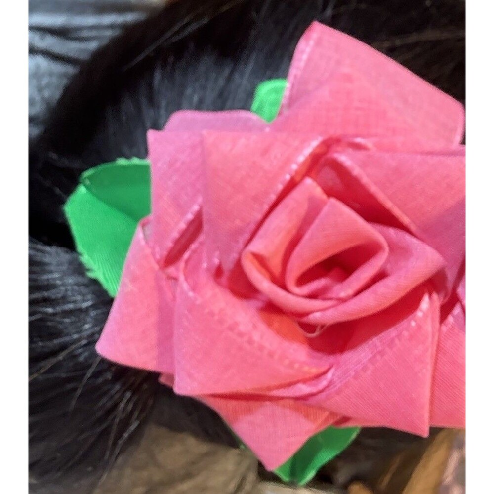 Women’s Pink Rose Flower Hair Clip Barrette Floral Hair Handmade Accessory - Picture 8 of 9